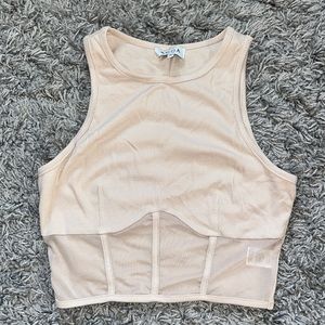 ACOA Cream High Neck Crop Top Mesh Top Size Small